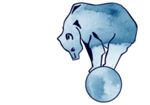 Logo, Bear Balancing on a ball in blue watercolor